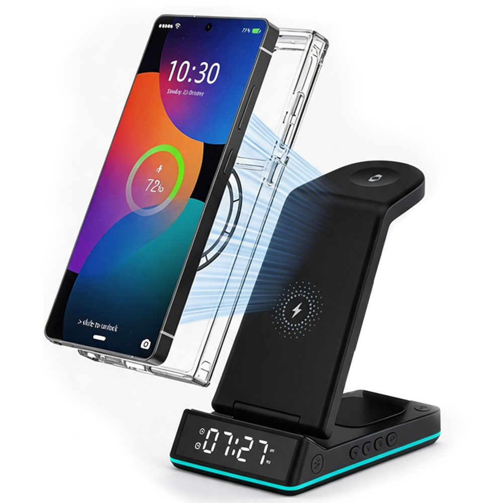 Digital Alarm Clock - 4-in-1 Wireless Charger Stand Alarm Clock