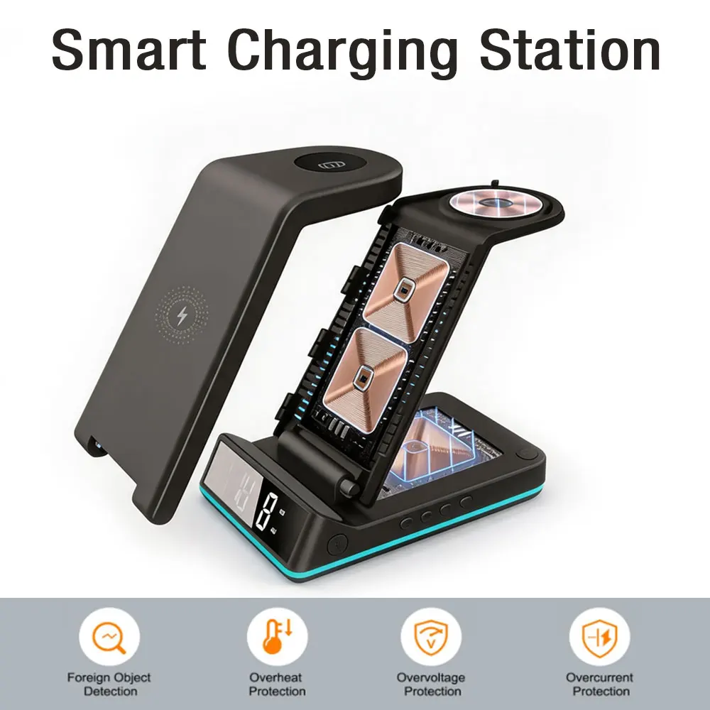 4-in-1 Wireless Charger Stand  - đánh giá và giá Digital Alarm Clock