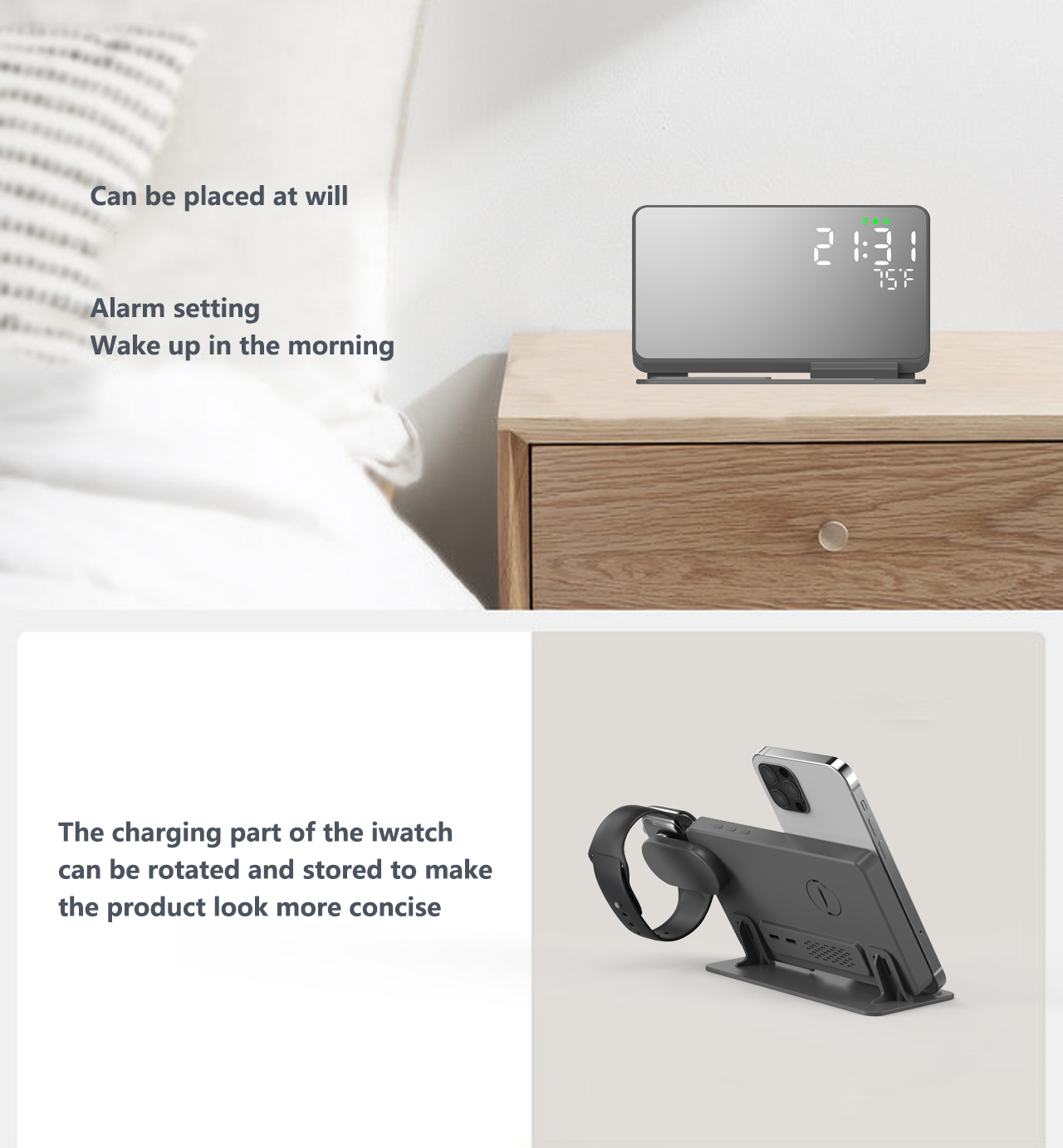 3 Trong 1 Bộ Sạc Không Dây Cho - đánh giá và giá Digital Alarm Clock